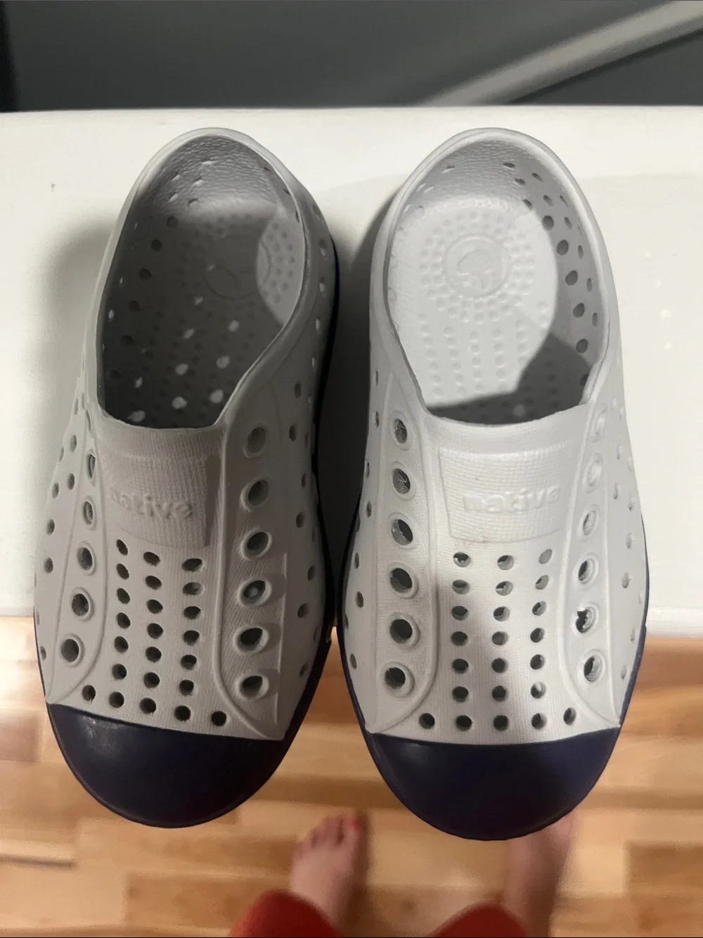 Native Shoes Jefferson C7 Kids Slip On Water Resistant Sneakers Gray and Navy 7